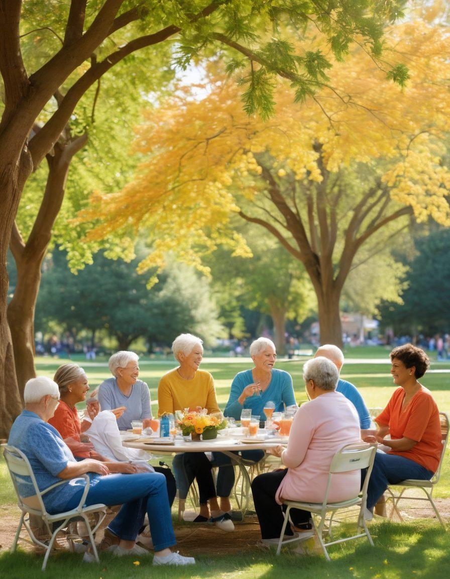 A warm and inviting scene depicting a diverse group of cancer patients and their supporters gathering in a sunlit park, sharing stories and laughter. Include elements of nature like blooming flowers and trees, symbolizing hope and resilience. Show individuals of different ages, ethnicities, and abilities, emphasizing unity and support. Beautifully capture the sense of camaraderie and empowerment in their expressions. vibrant colors. painting.